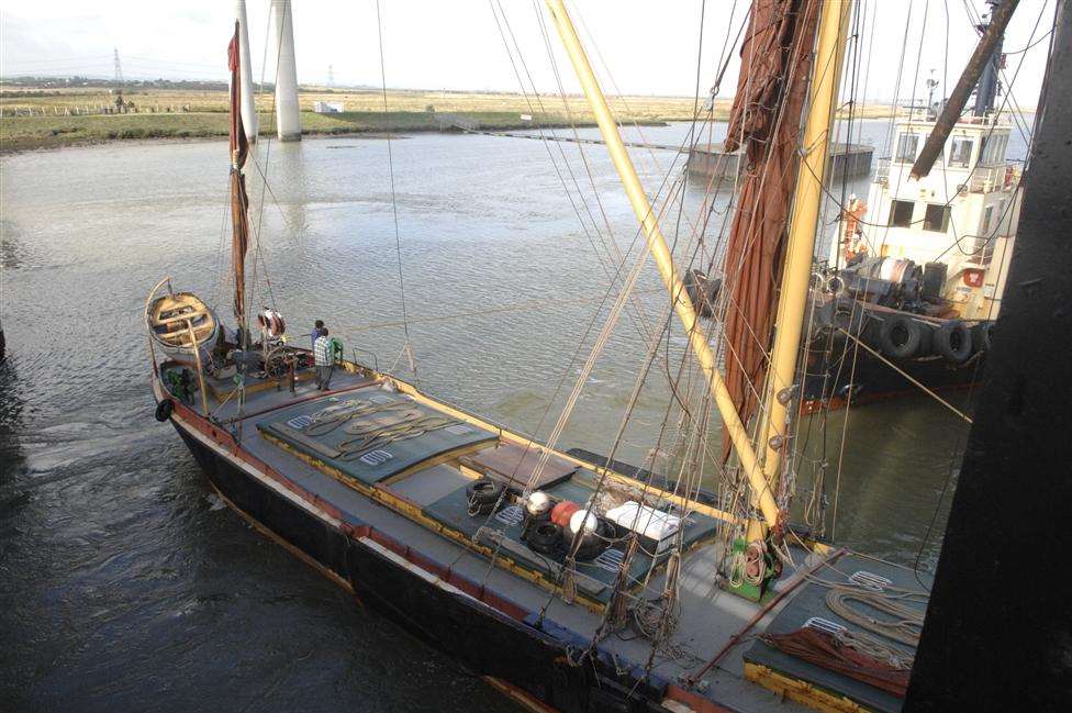 The sailing barge which hit the bridge is normally moored at Faversham