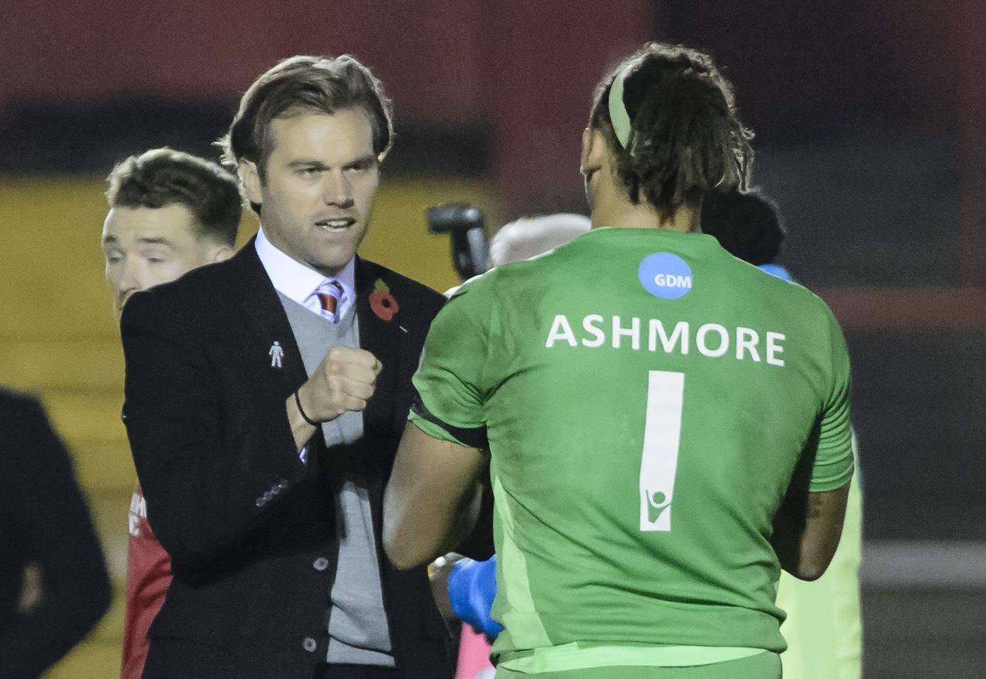 Daryl McMahon expects goalkeeper Nathan Ashmore to be an Ebbsfleet player again next season Picture: Andy Payton