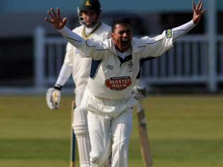 Yasir Arafat appeals during the opening day against Nottinghamshire at St Lawrence. Picture: Barry Goodwin