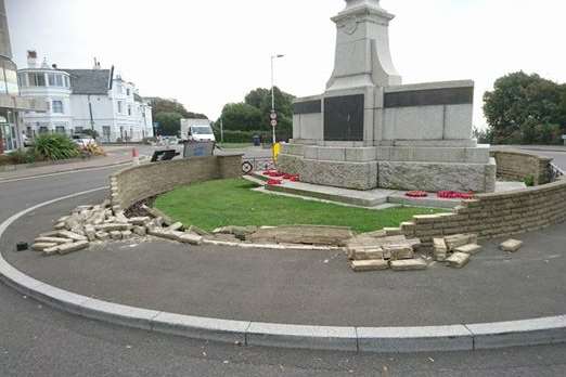 The memorial is badly damaged.