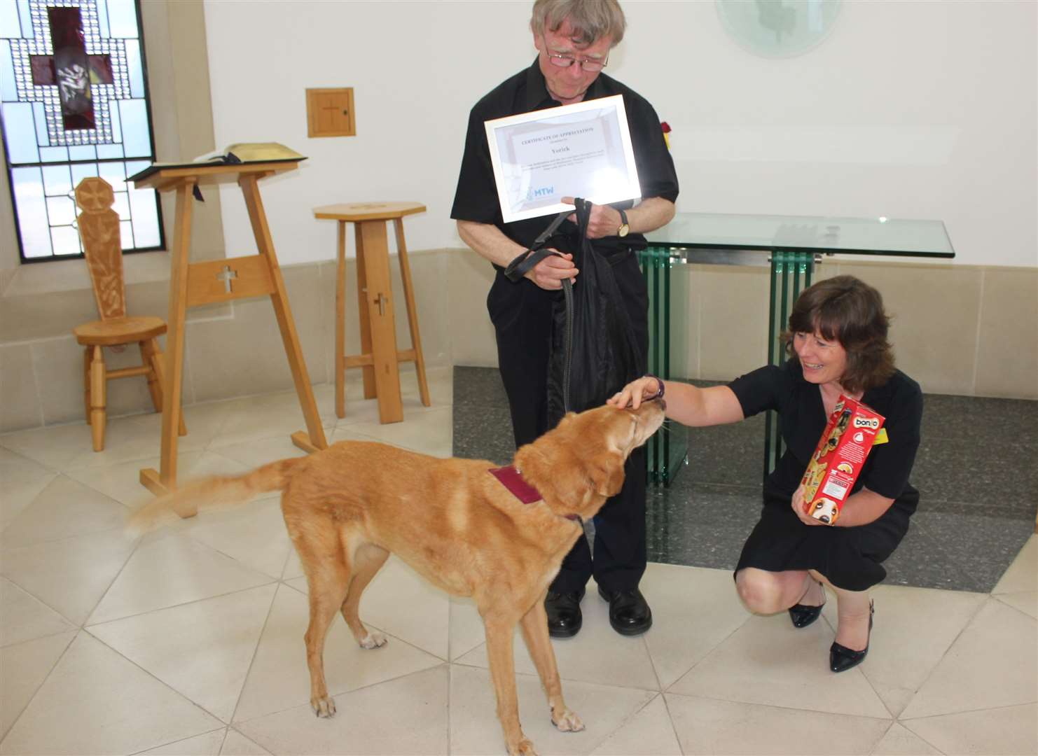 Yorick the dog had a presentation ceremony for his retirement