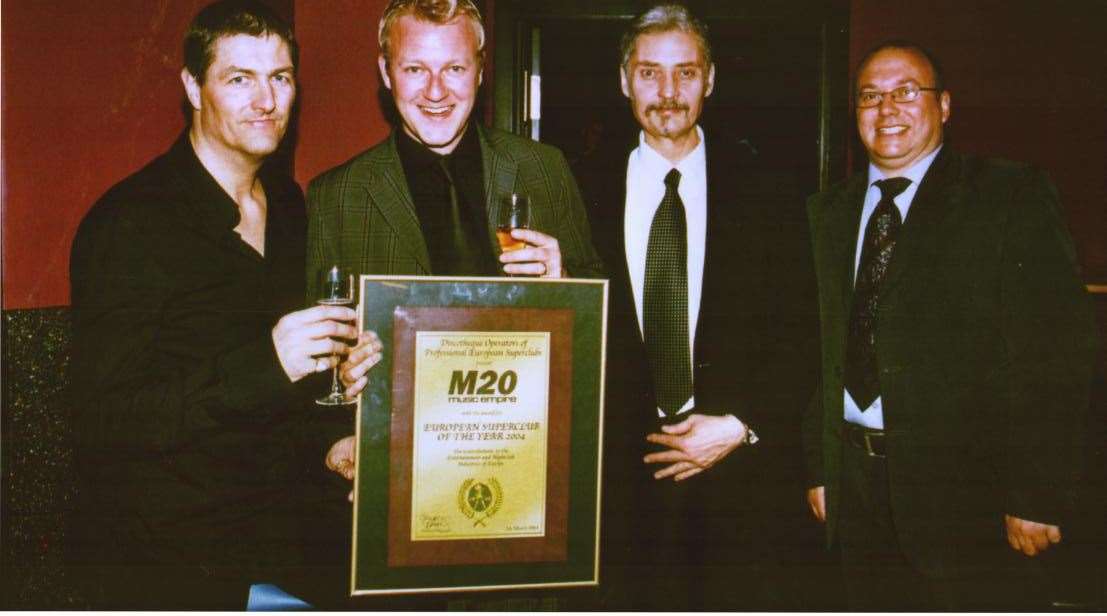 M20 becomes Britain's first venue to receive superclub award. (L to R) Gary Smith, marketing consultant, Simon Grant, general manager, Jean Claude Jury, president of European Superclubs Association, and Kevin Springham, operations director. Picture: Gary Smith