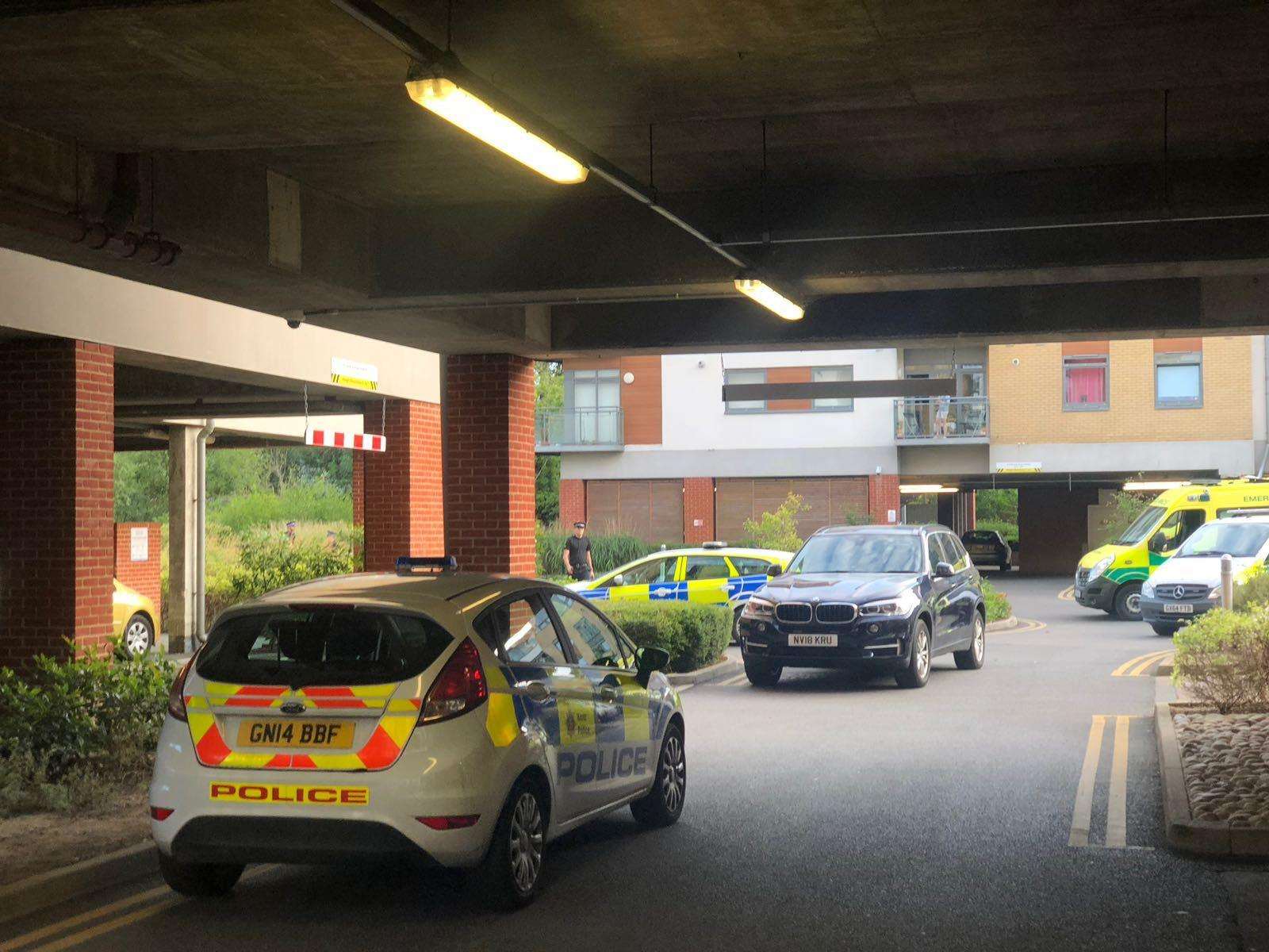 Four police cars and three ambulances were seen at Wallis Place flats off Hart Street in Maidstone (3431744)
