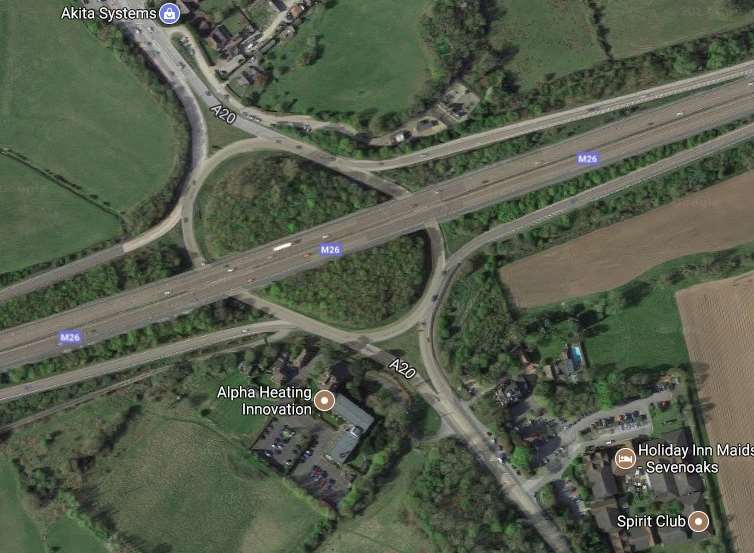 Aerial view of M26 and Wrotham roundabout. Picture: Google