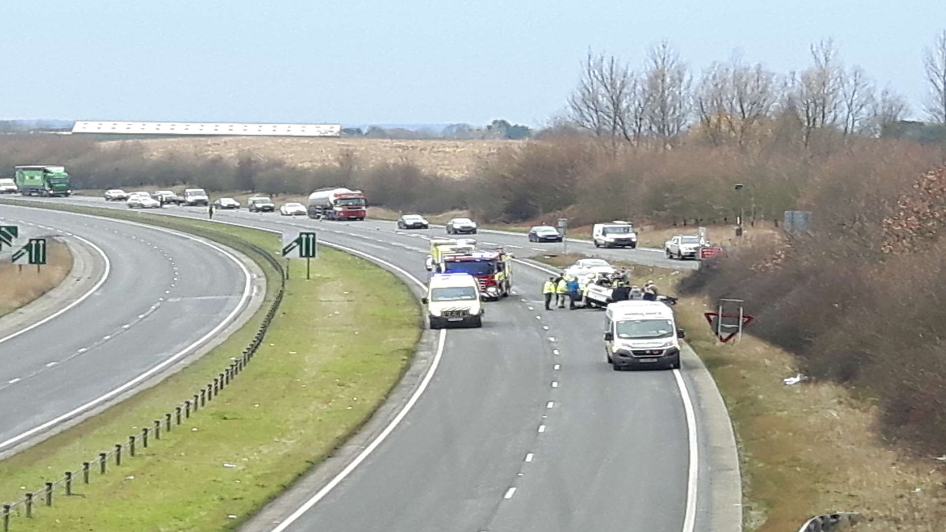 Fire crews and police were called to the accident on the A249