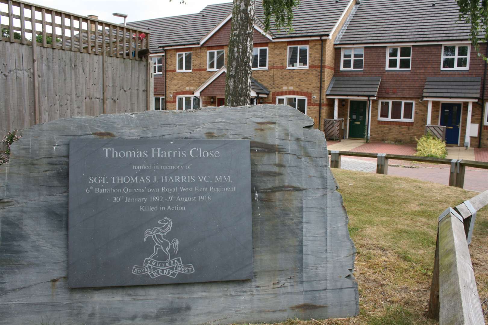 A memorial stone commemorates Halling hero Thomas Harris in the road which bears his name
