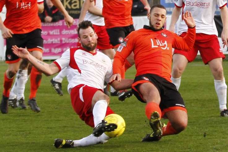 Craig Thompson, left, in action for Whitstable (Pic: Les Biggs)
