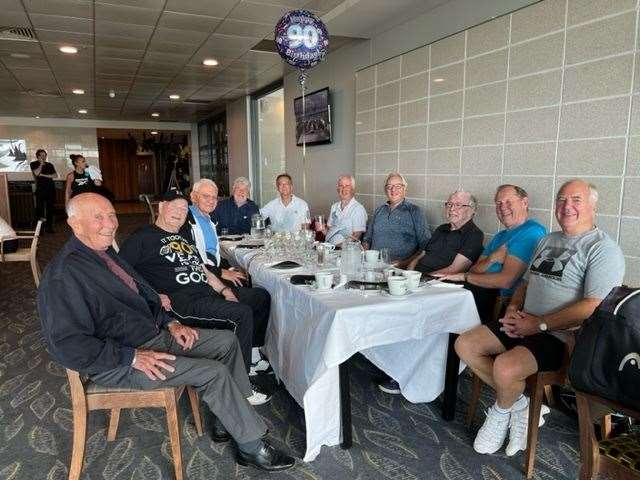 Brian Jarrett, 90, with his tennis pals at David Lloyd in Dartford