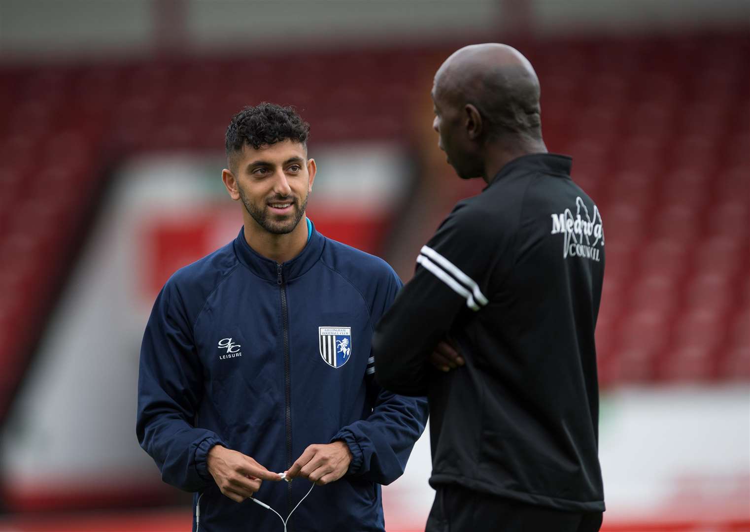 Navid Nasseri in conversation with coach Ian Cox at Walsall Picture: Ady Kerry