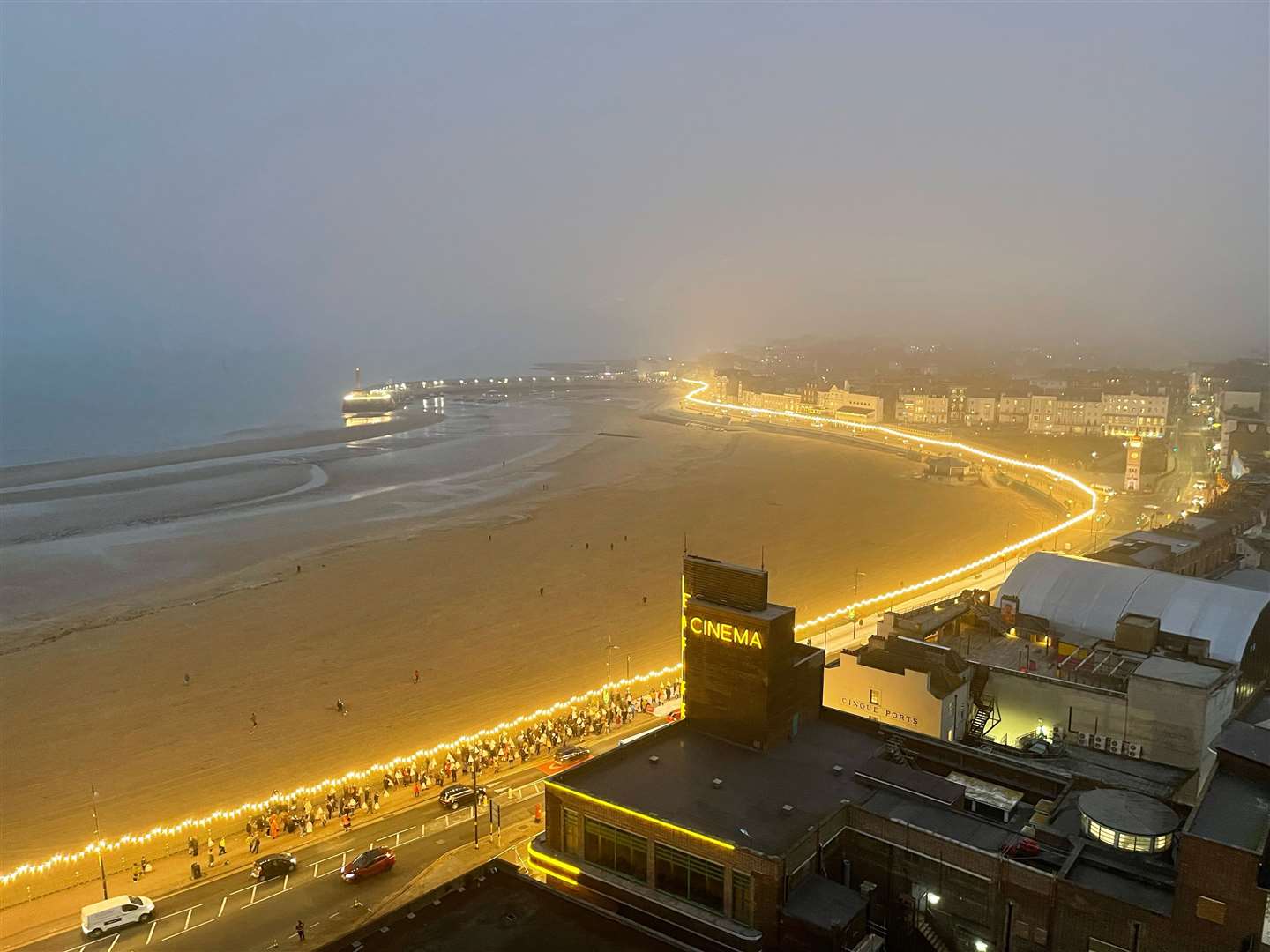Seafront lighting was especially installed for the filming of Empire of Light filming. Picture: Paul Johnson