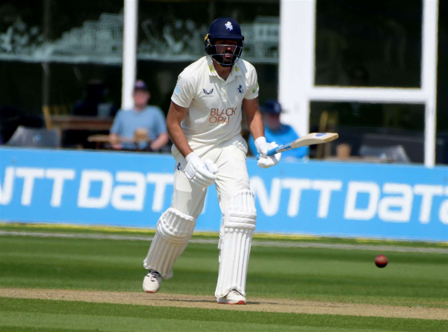Jack Leaning blocks one on his way to 68 not out in Kent’s County Championship draw with Hampshire. Picture: Barry Goodwin