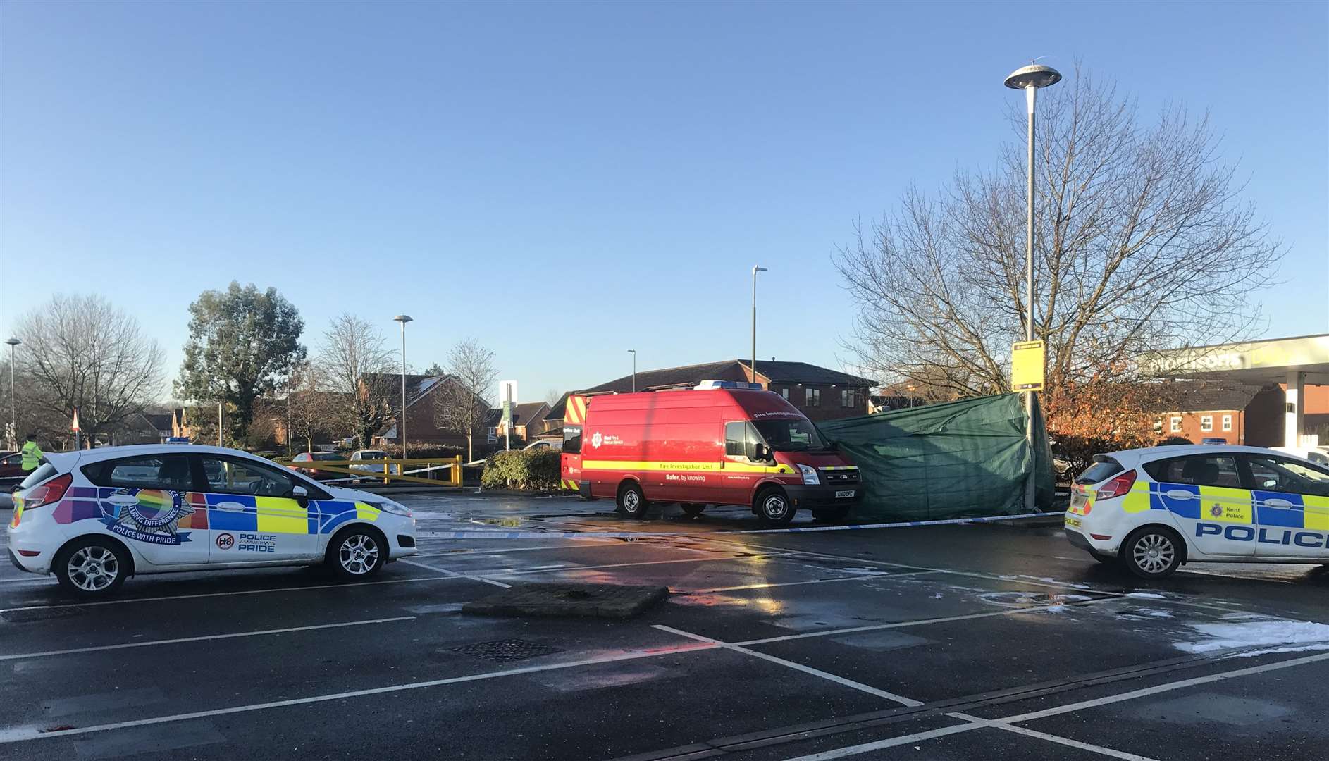 Emergency services at the scene of the fatal car fire at Morrisons in Maidstone