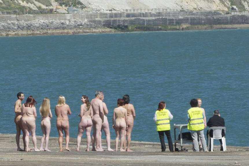 A group of naked models on The Warren at Folkestone. Picture: Simon Burchett