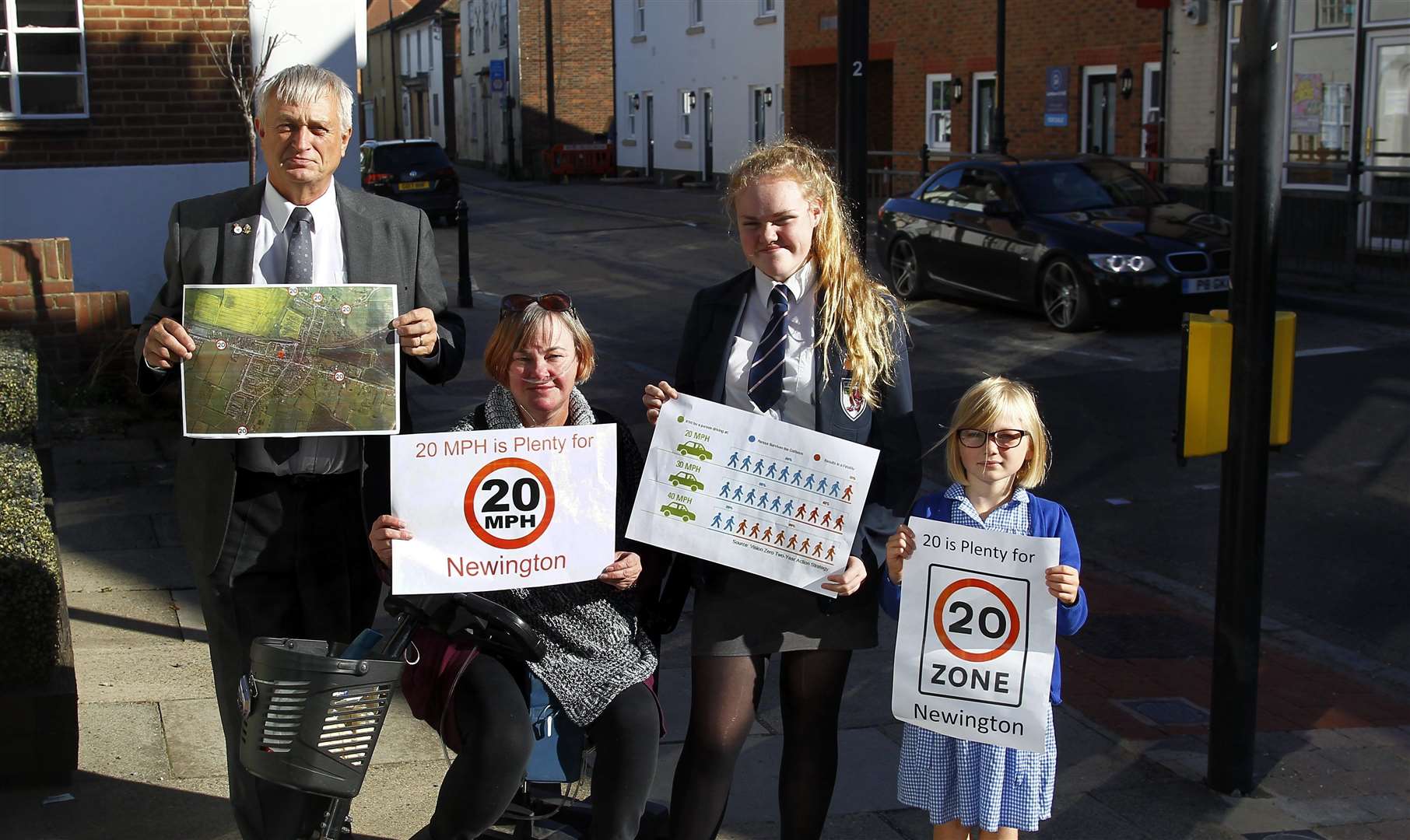 Richard Palmer with speed campaigners Jayne Venables, her daughter Lucy, 13, and Bethany McKenna, 6. Picture: Sean Aidan