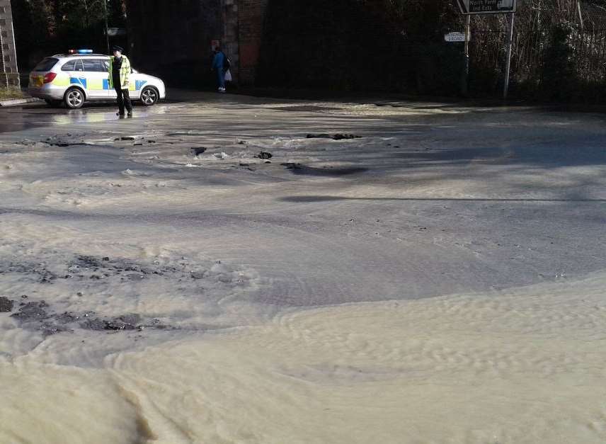 South East Water shared this photo of water gushing down the road.