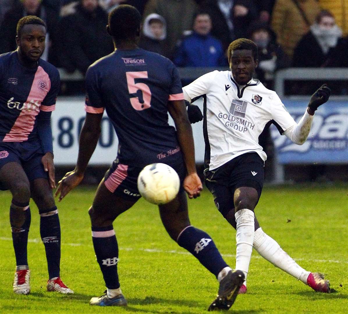 Dartford's Jacob Berkeley-Agyepong in action against Dulwich on Saturday. Picture: Sean Aidan FM27600977