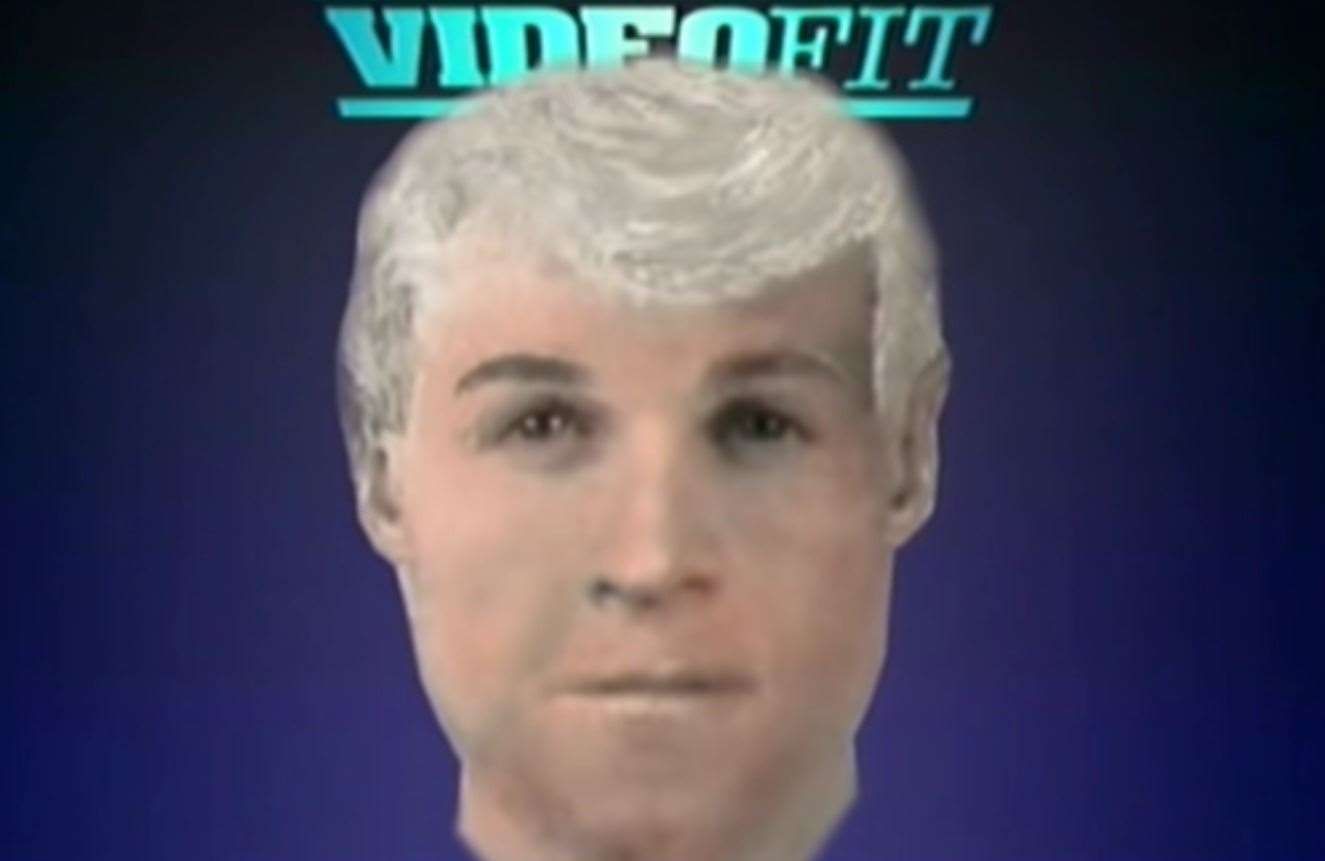 An e-fit of the driver of the Cadillac-style car. His appearance is based on witnesses who saw him brazenly walking around the village the night of the murder. Picture: Crimewatch/redcard74 YouTube channel
