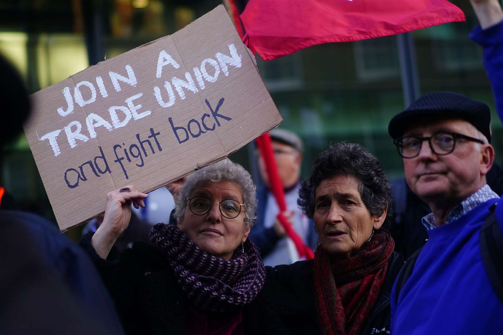Protesters outside DP World headquarters in London (Victoria Jones/PA)