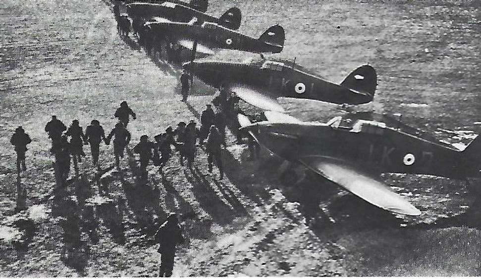 A flight or our fighters at West Malling during the war