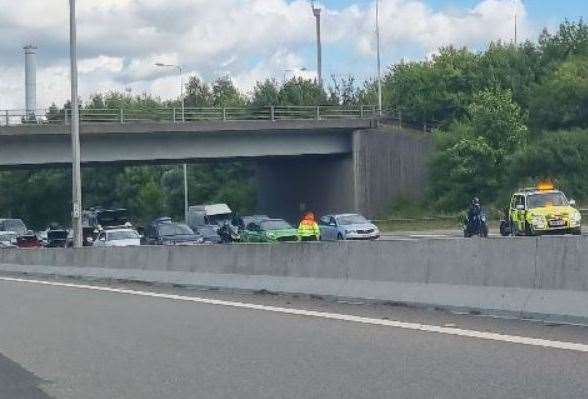 Traffic being held following an accident on the M20
