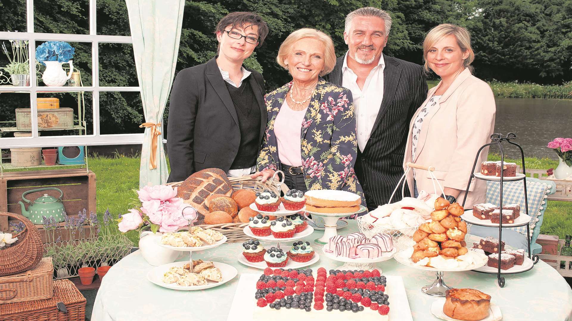 The Great British Bake Off team - Sue Perkins, Mary Berry, Paul Hollywood, Mel Giedroyc