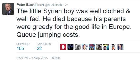 The tweet sent by Bucklitsch, who has now deleted his account
