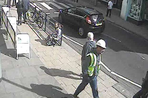 The suspect is described as wearing a hi-vis jacket and hard hat