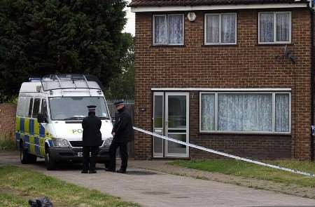 Police outside the Beaumont Drive house where Sanambir Kaur Punni was discovered. Picture: MATTHEW READING