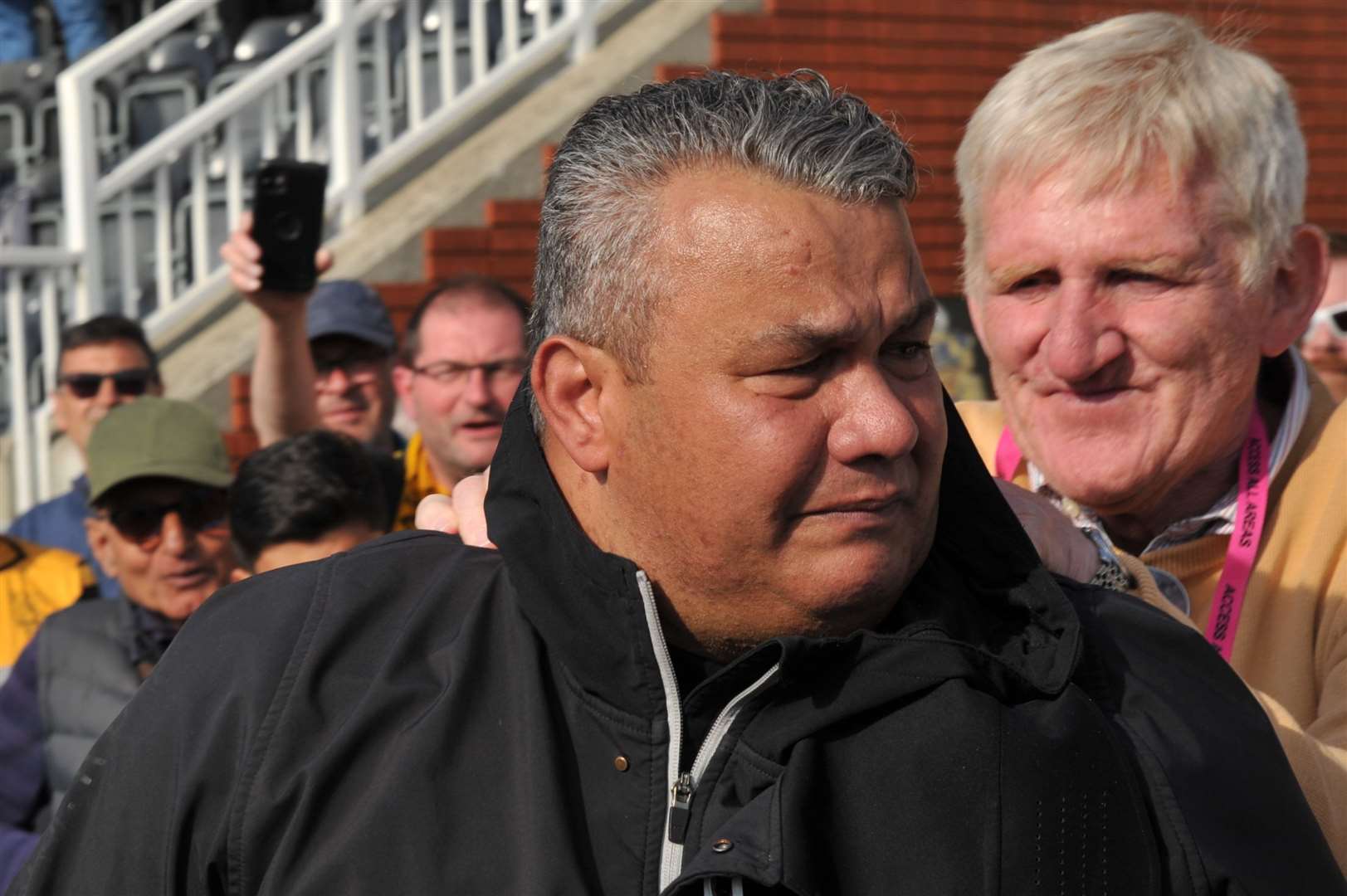 An emotional Hakan Hayrettin reflects on Maidstone’s title success with co-owner Terry Casey Picture: Steve Terrell