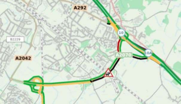 The black line shows long delays around the Orbital Park roundabout area this morning