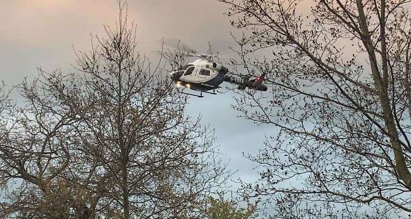 The air ambulance lands in Marke Wood Park