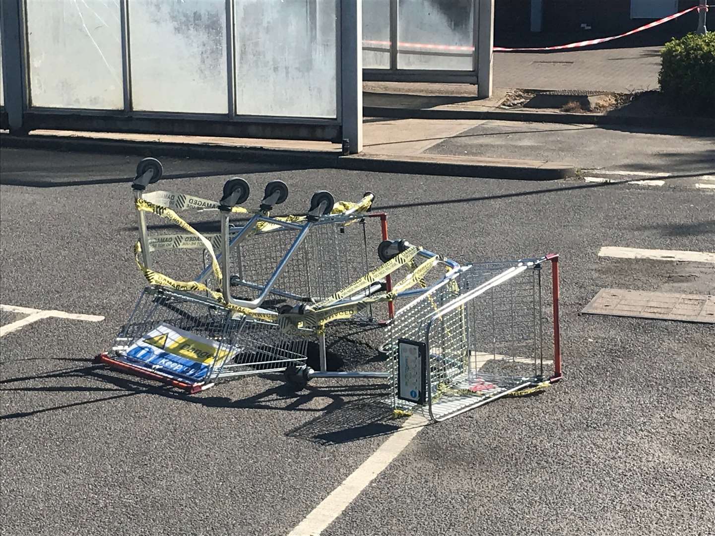 Trolleys have been used to block a sinkhole in Sainsbury's car park in Aylesford (10360991)