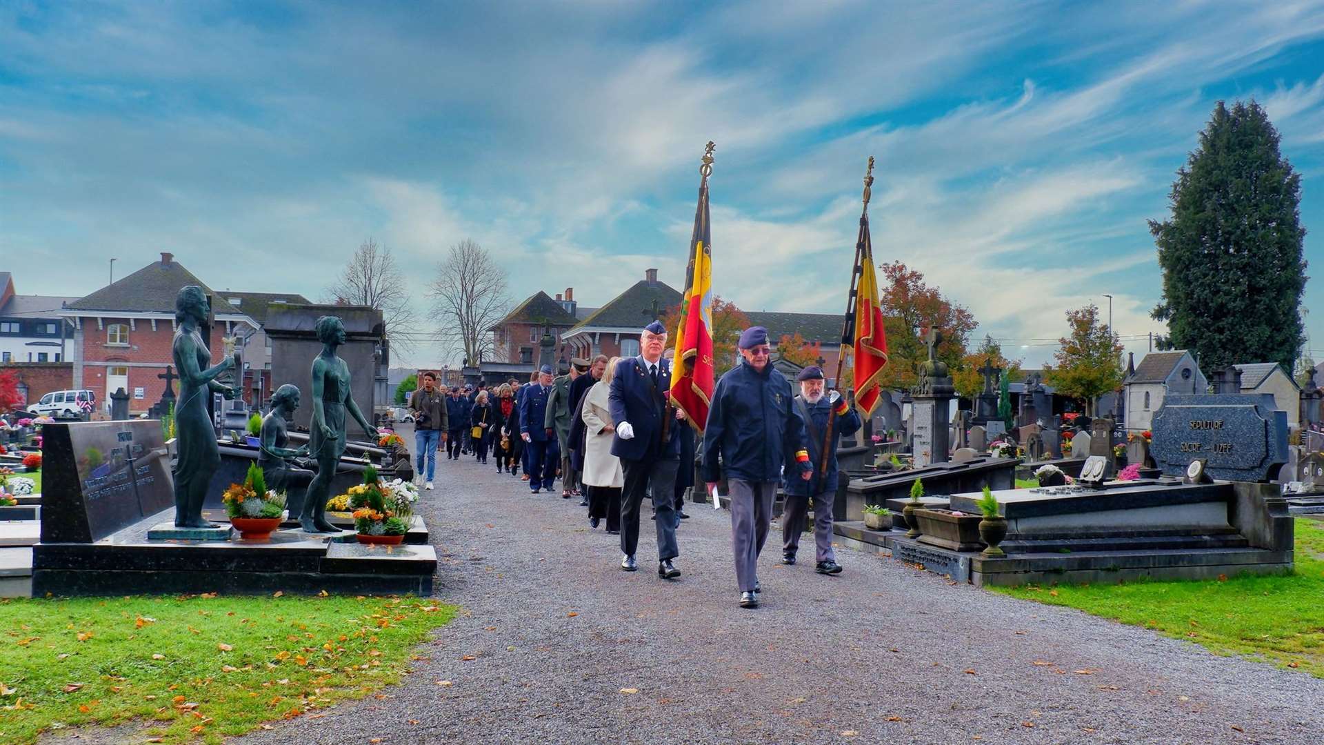 The Belgians parade to Pte Carter's graveside in Namur