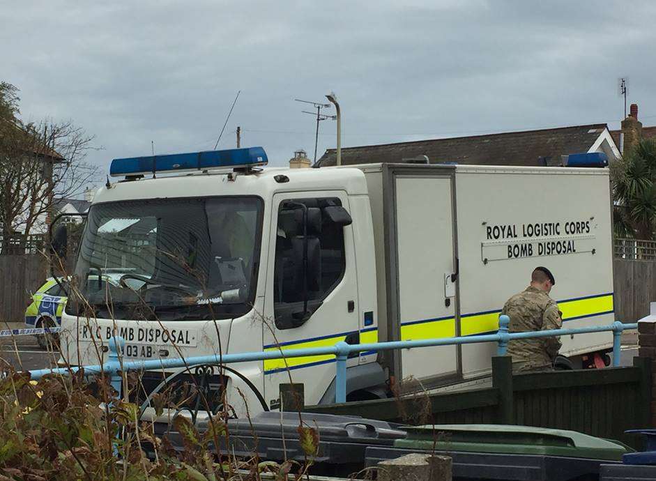 A bomb disposal team at the scene. Picture: Arianwen Flores Jackson.