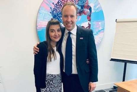 Carlie Pleasant met health secretary Matt Hancock when a life-changing drug for people with CF was made available on the NHS