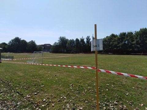 The playing field at St Katherine's in Snodland has been divided into sections for each class