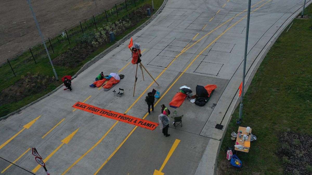 Protesters at the Amazon depot in Dartford. Picture: UKNIP