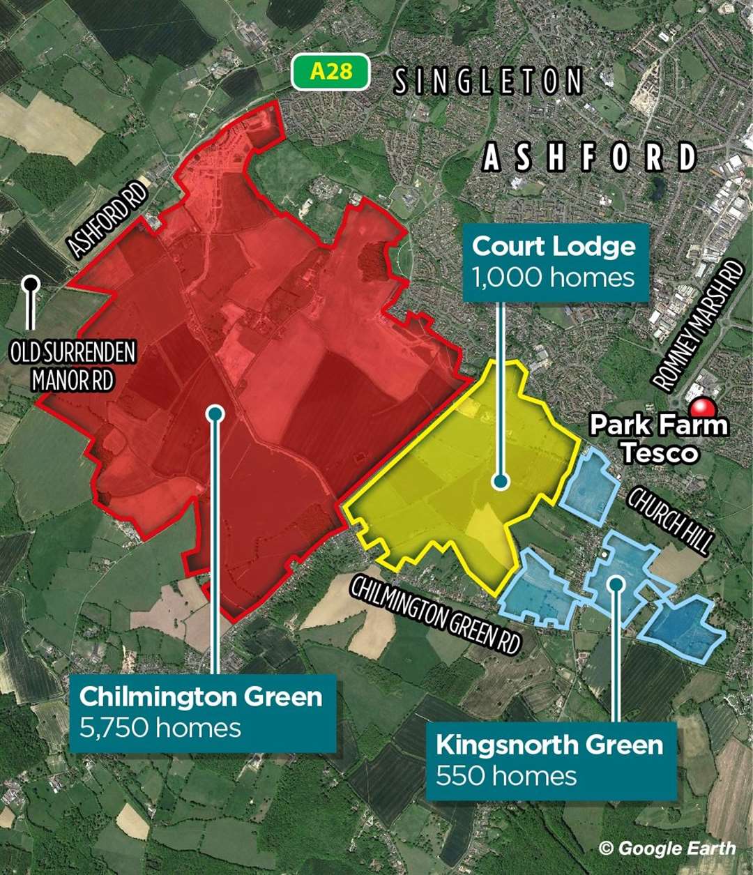 If approved, the Kingsnorth Green development would form part of the South of Ashford Garden Community (SAGC) with Court Lodge and Chilmington Green