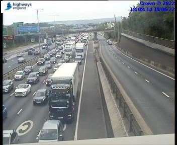Queueing traffic on the M25 anti-clockwise