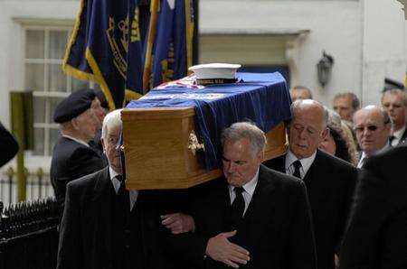 The coffin of Sea Cadet Jonathan Martin heads towards St Mary the Virgin Church