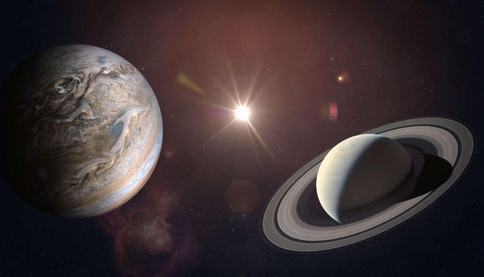 Jupiter and Saturn will appear close together as observed from Earth on December 21, 2020. Image includes elements from NASA