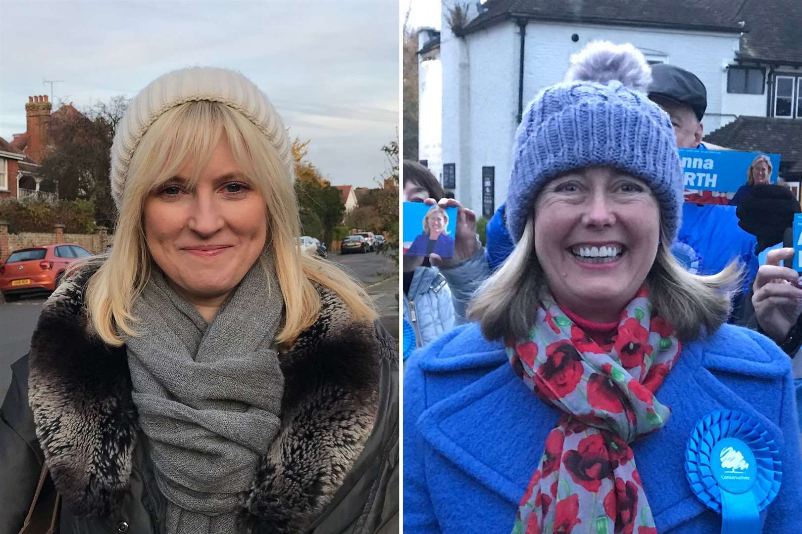 Rosie Duffield and Anna Firth have been braving the cold weather on the campaign trail in Canterbury