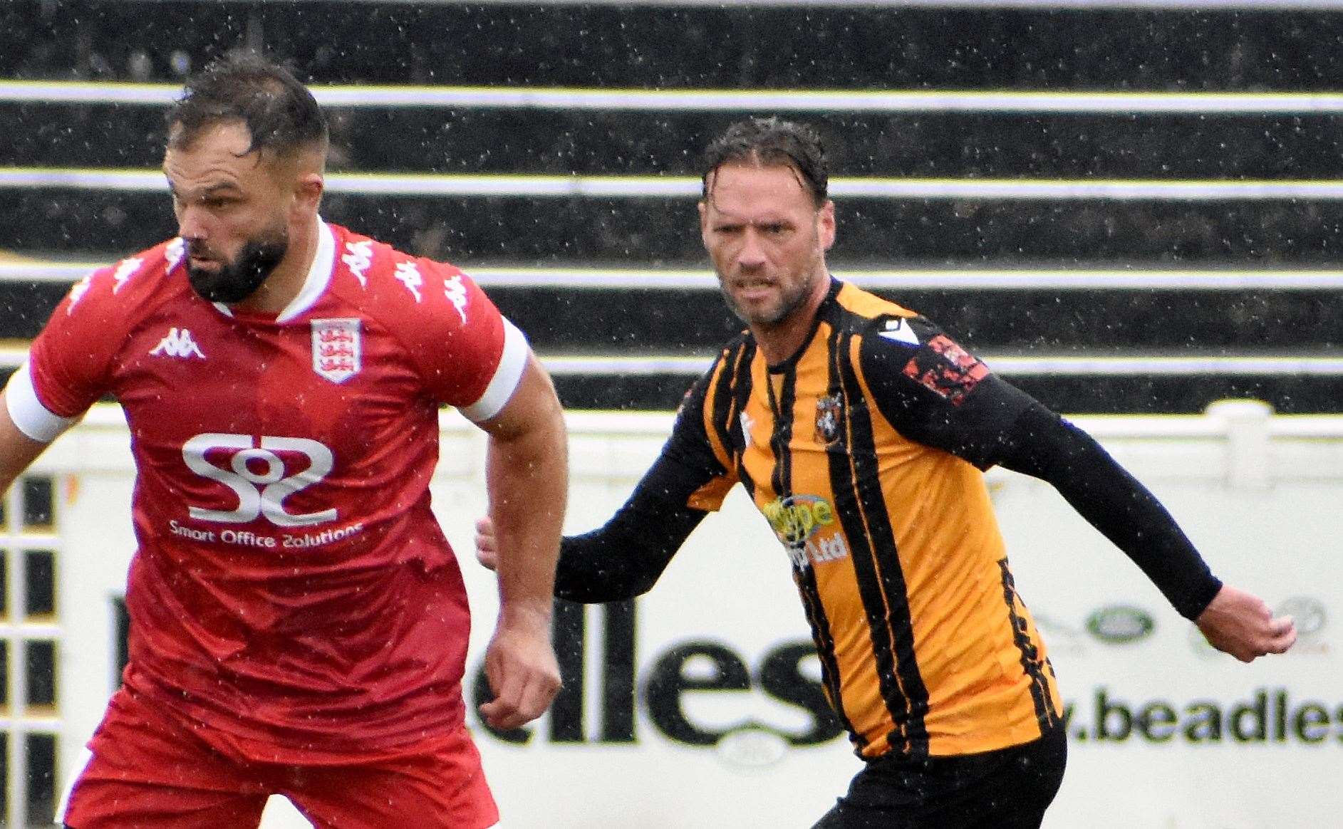 Midfielder Andy Drury – is now a player-coach at Folkestone after helping Chatham to Isthmian South East glory last season. Picture: Randolph File