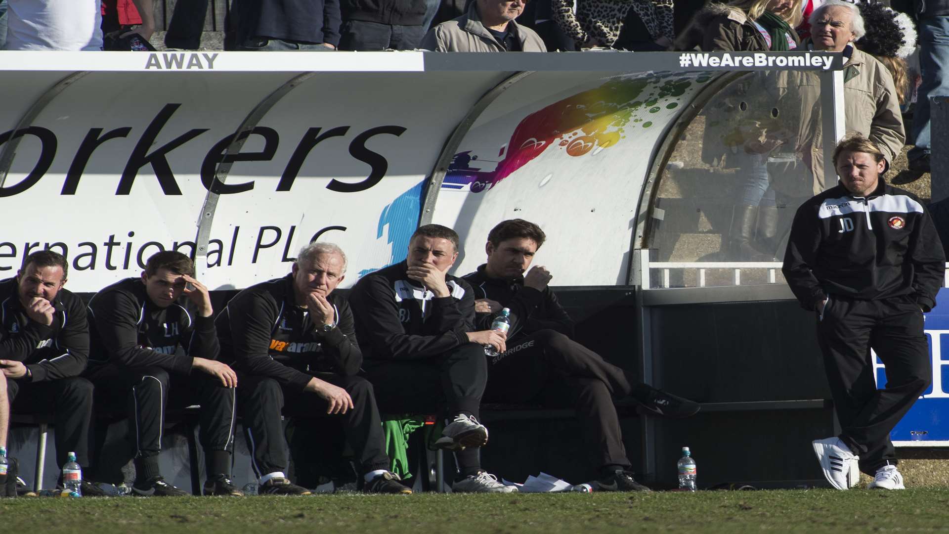 Jamie Day and his Ebbsfleet staff watch on at Hayes Lane Picture: Andy Payton