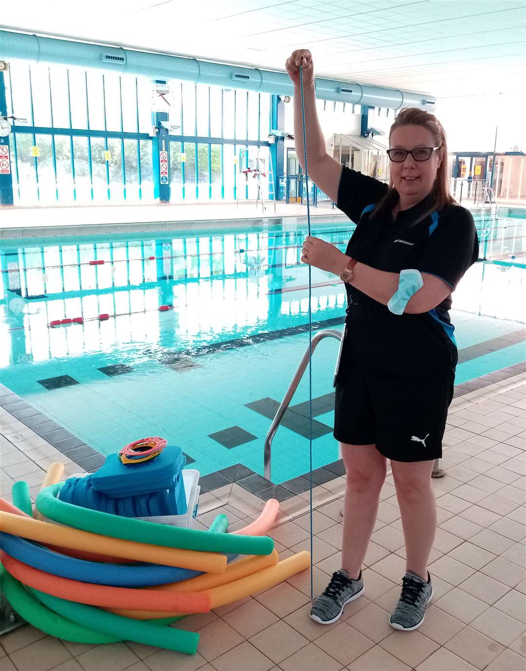 Swimming teacher Kath Finch and her 'magic rope' at Sheerness swimming pool at the Sheppey Leisure Complex. Picture: Swale Community Leisure