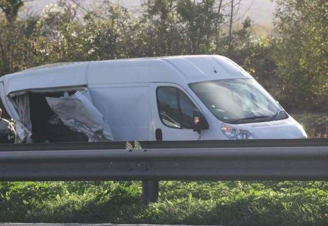 A lane has been closed after two vans crashed on the A229 Chatham-bound near Blue Bell Hill. Picture: UKNIP