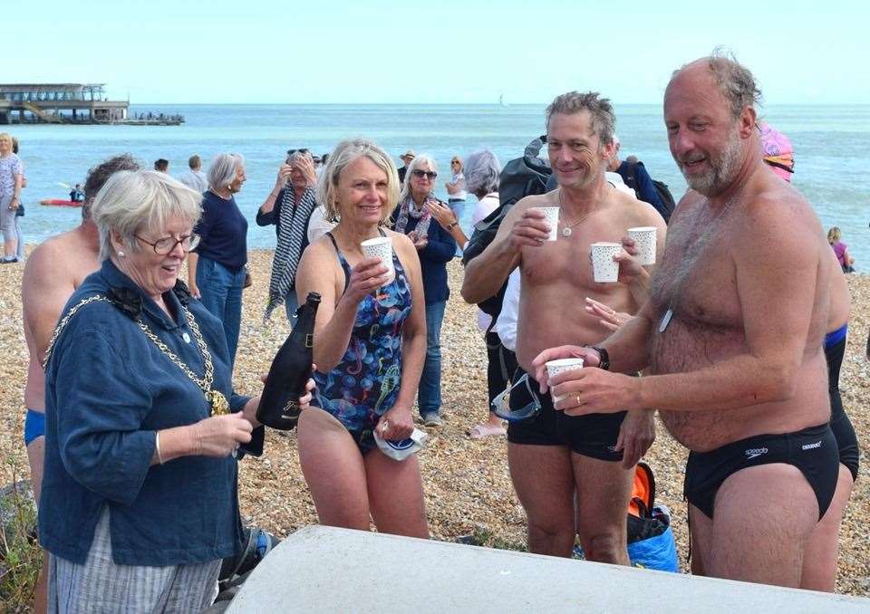 The swimmers with the mayor of Deal. Picture: Roy Thomsett