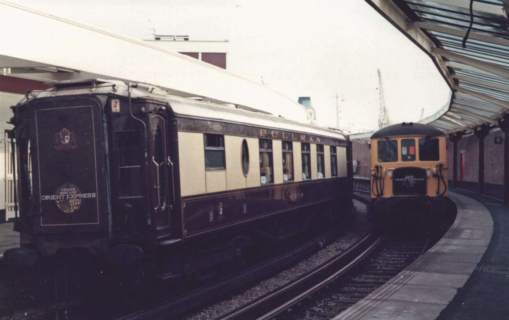 The Orient Express at Folkestone harbour station in the 1980s