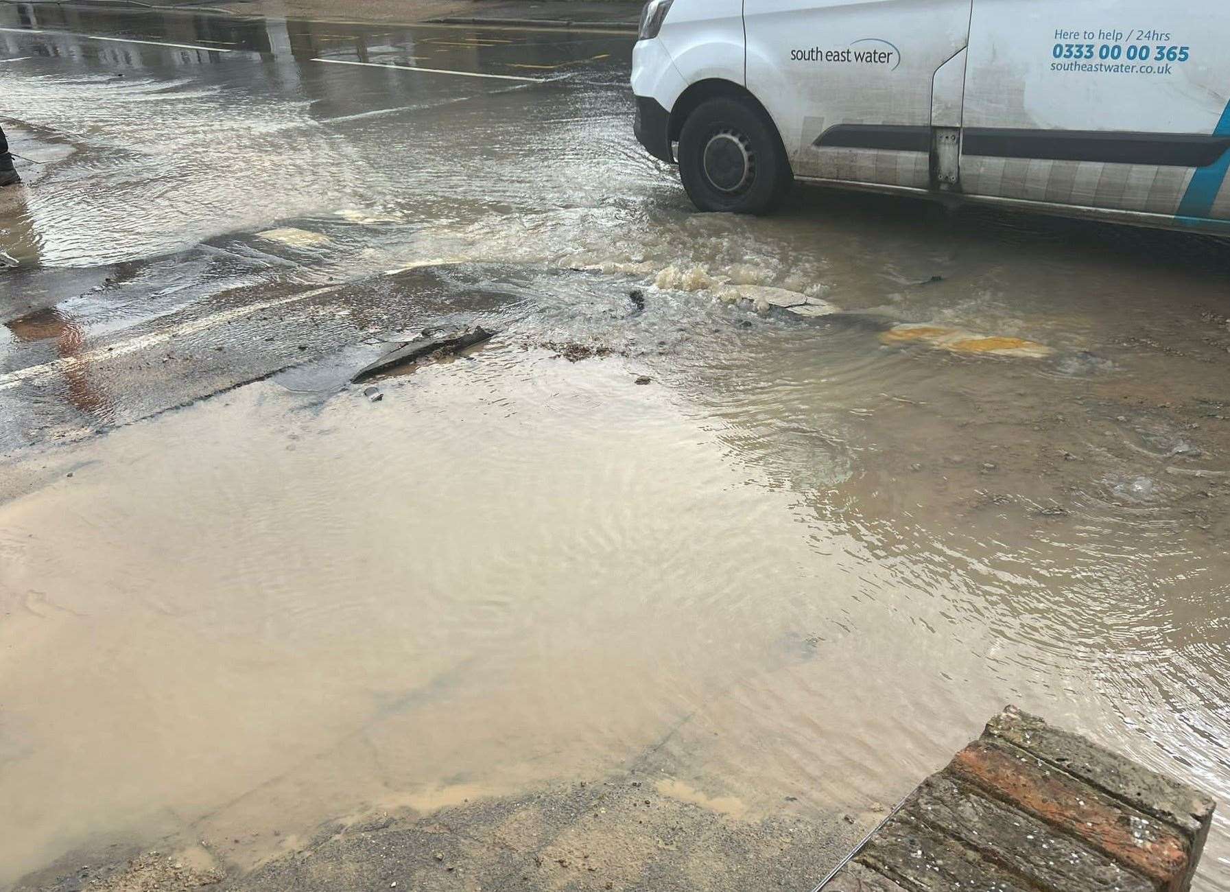 The water leak in Canterbury Road, Whitstable. Picture: Victoria's Cafe