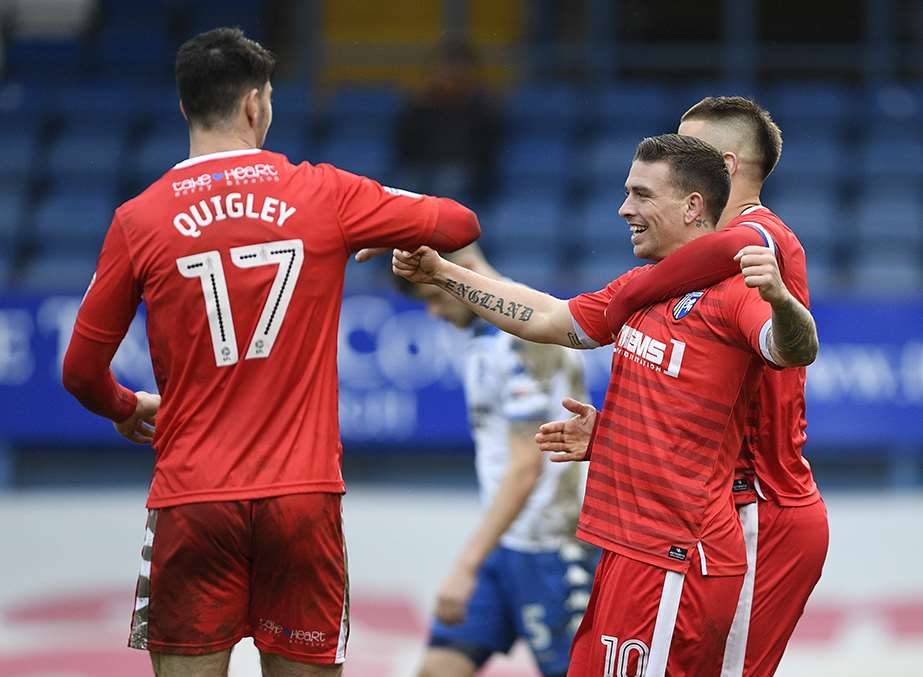 Gillingham celebrate going 2-0 up Picture: Ady Kerry
